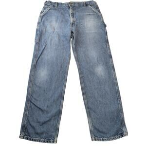 Carhartt Mens Denim Blue Jeans Carpenter Pants 40x33 Distressed Workwear Baggy